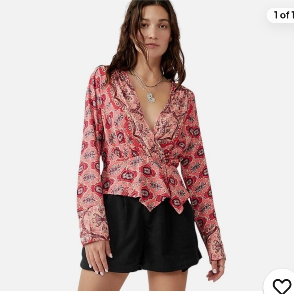Free People Pink Paisley Wrap Top